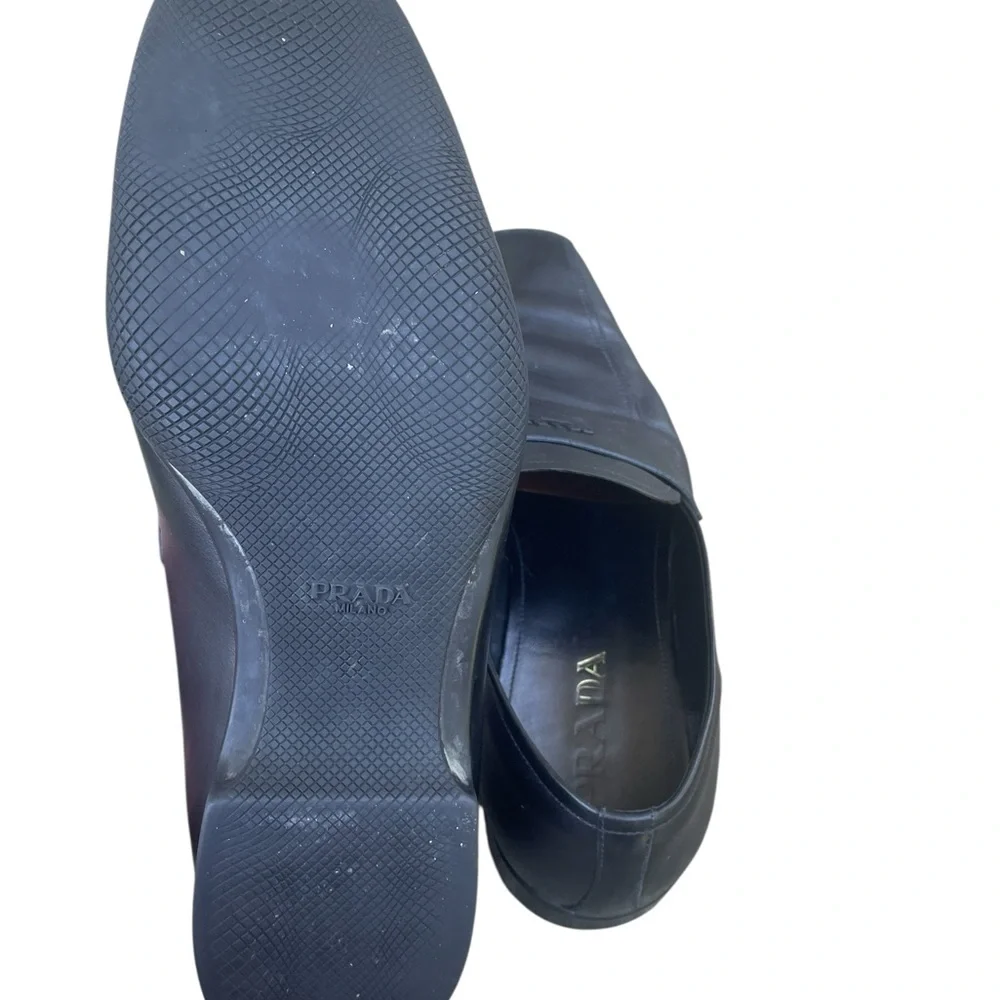 LUXURY‎ PRADA LOGO BUSINESS SHOES 4D2793 BLACK LEATHER, Size 9, EUC, W/COA